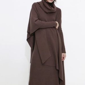 Brown Draped Turtleneck Women's Coat